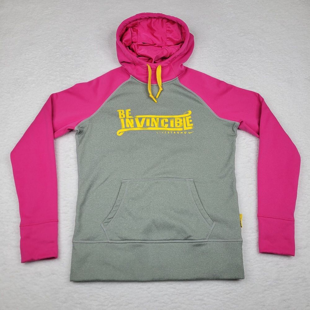 Nike Hoodie Womens Medium Pink Gray Livestrong Therma Fit Sweatshirt Pullover